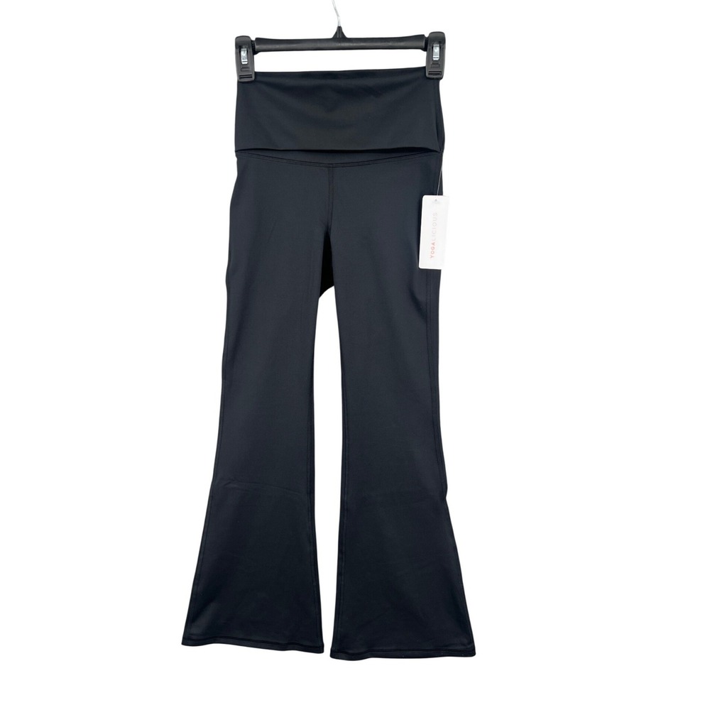 Yogalicious Lux Florence Flare Yoga Pants XS Black Fold Over Waist Bootcut NWT